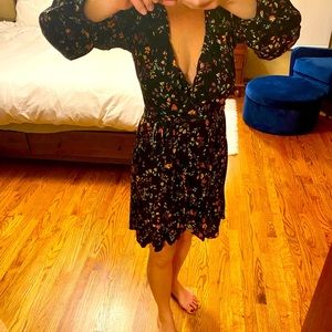 Maje Wrap Dress Rosalio Robe Imprime in Black Floral Size 1